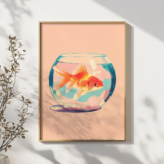 Gold Fish Print Cute Girly Wall Art Preppy Horizontal Pink Trendy College Apartment Dorm Room