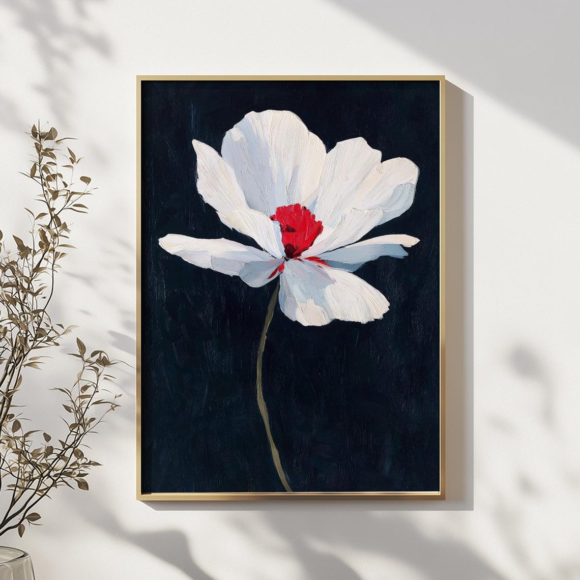 Elegant White Flower Painting Deep Blue Night Floral Modern Poster