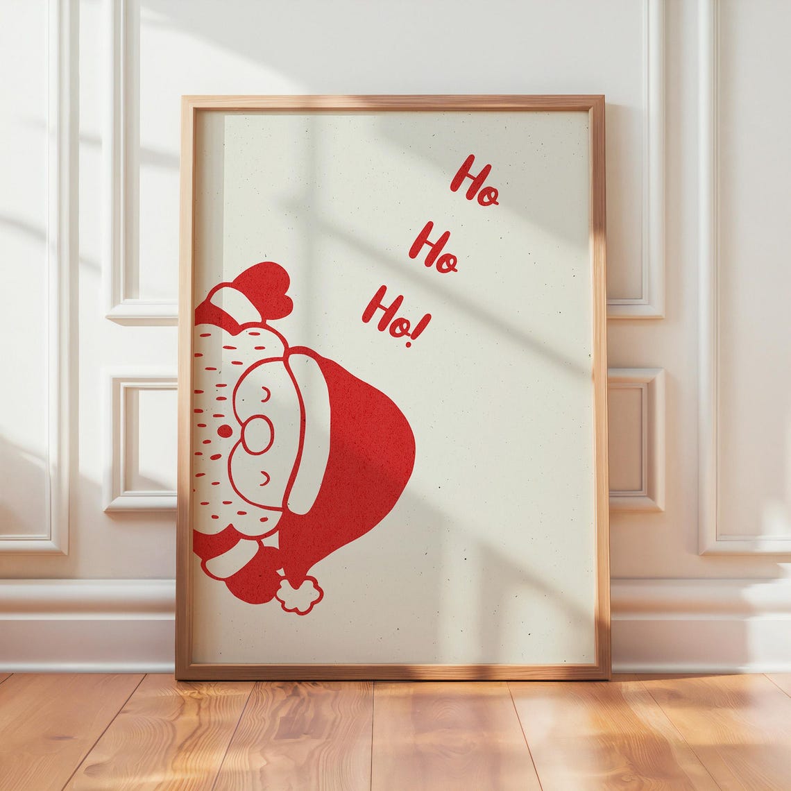 Retro Red Santa Ho Ho Ho Christmas Poster with Playful Illustration