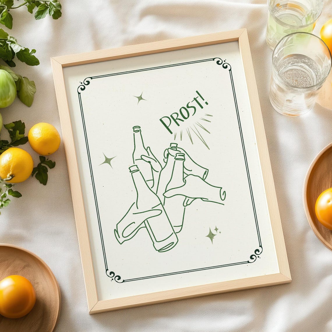Prost Minimalist Beer Toast Line Art Poster for Kitchen and Bar