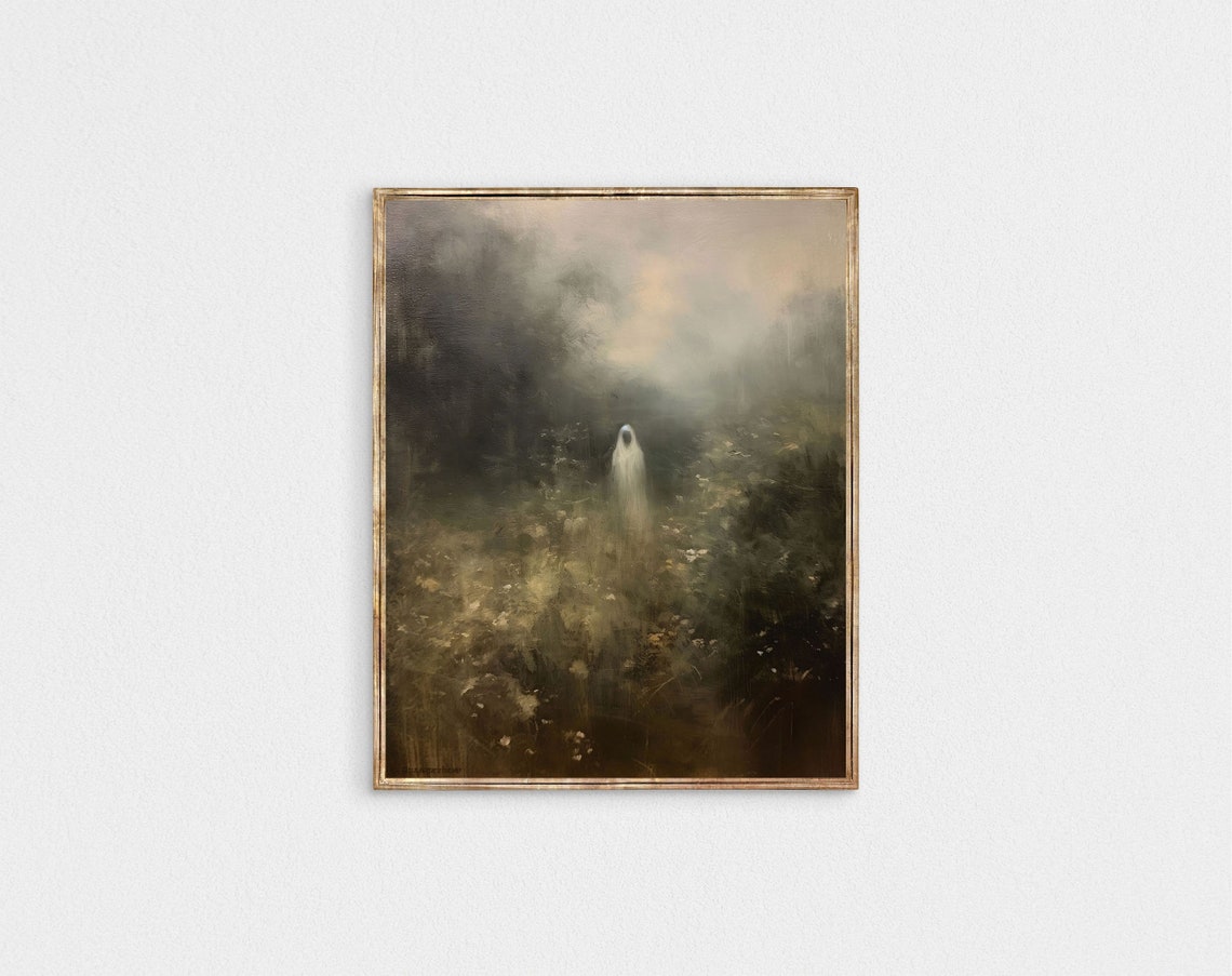 Spooky Ghost in Misty Wildflower Garden Moody Gothic Decor Poster - Image 3