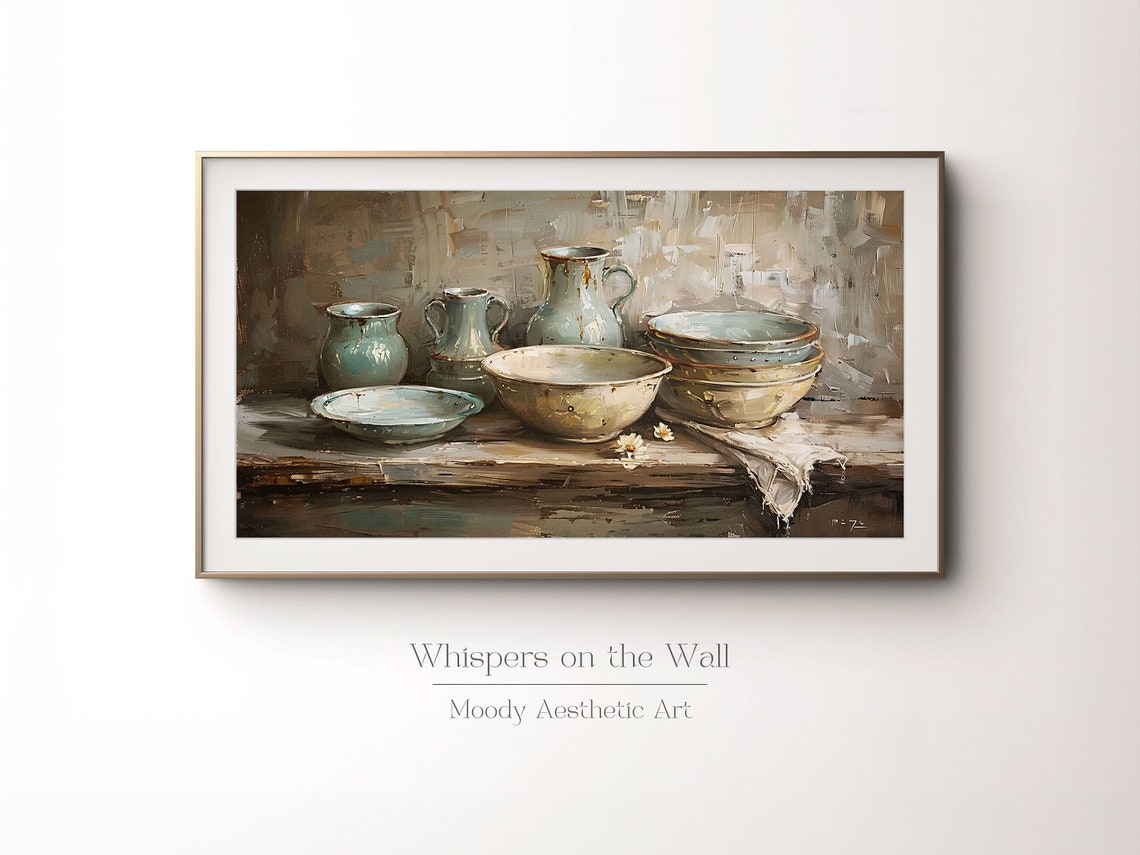 Rustic Kitchen Pottery Still Life Vintage Ceramic Bowl Painting Poster - Image 3