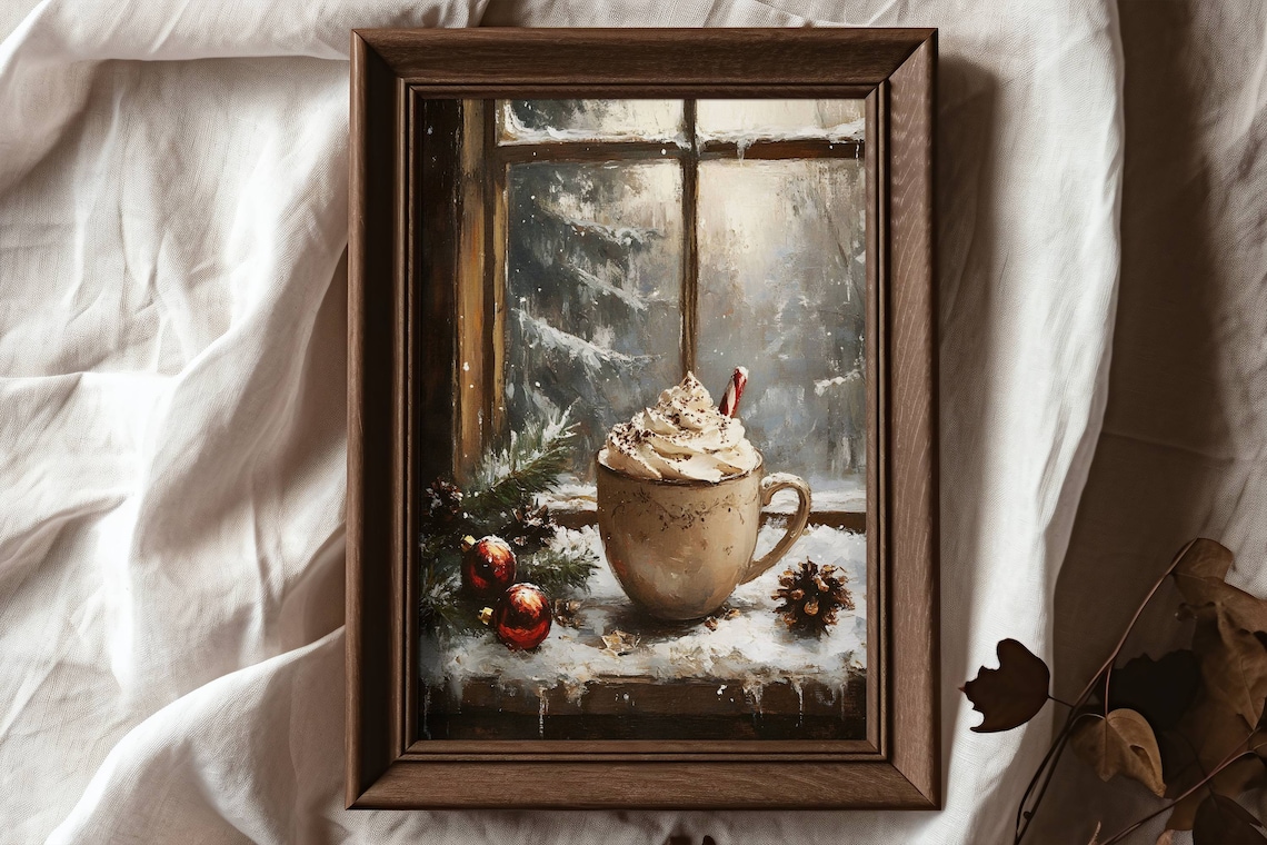 Christmas Hot Chocolate Oil Painting Cozy Holiday Print - Image 3