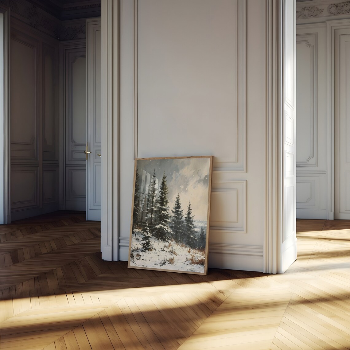 Rustic Forest Art Print Winter Pine Tree Wall Art Winter Landscape Art Moody Farmhouse Decor - Image 2