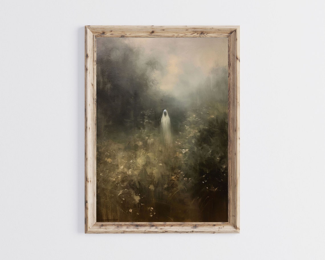Spooky Ghost in Misty Wildflower Garden Moody Gothic Decor Poster - Image 4
