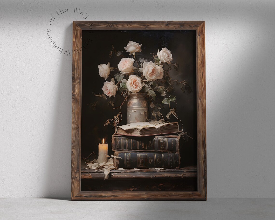 Dark Academia Reading Morning Coffee and Book Moody Still Life Wall Poster - Image 2
