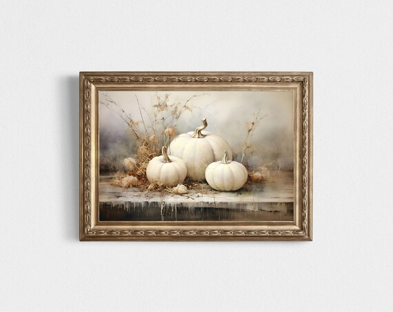White Pumpkins Watercolor Fall Still Life Soft Autumn Wall Poster