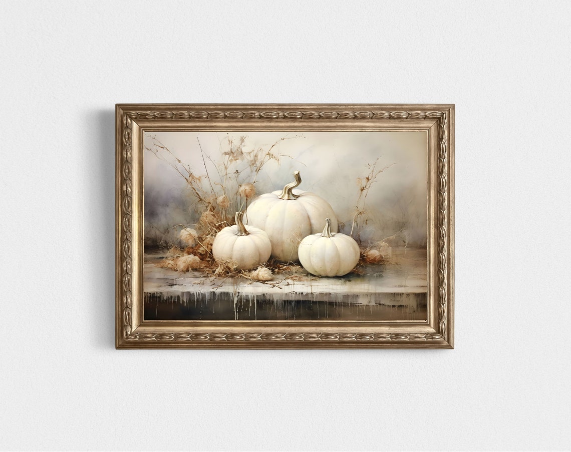 White Pumpkins Watercolor Fall Still Life Soft Autumn Wall Poster