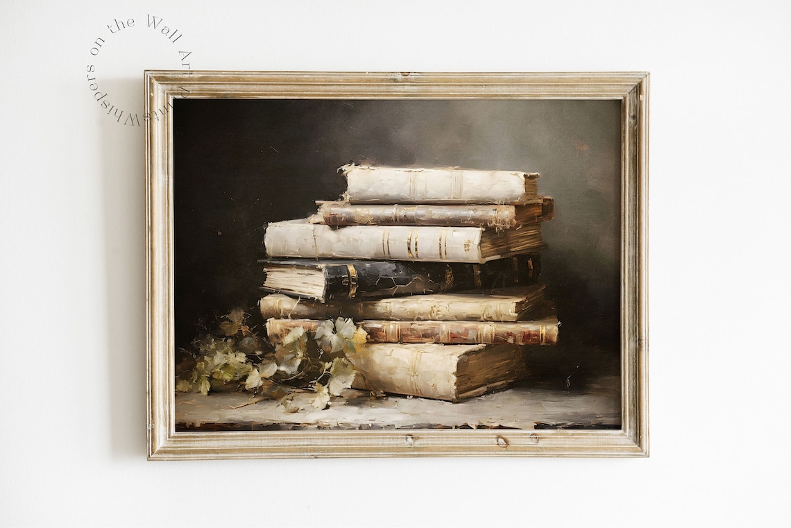 Moody Book Stack Art Print Dark Academia Decor Book Still Life Wall Art Dark Bookish Wall Art - Image 6