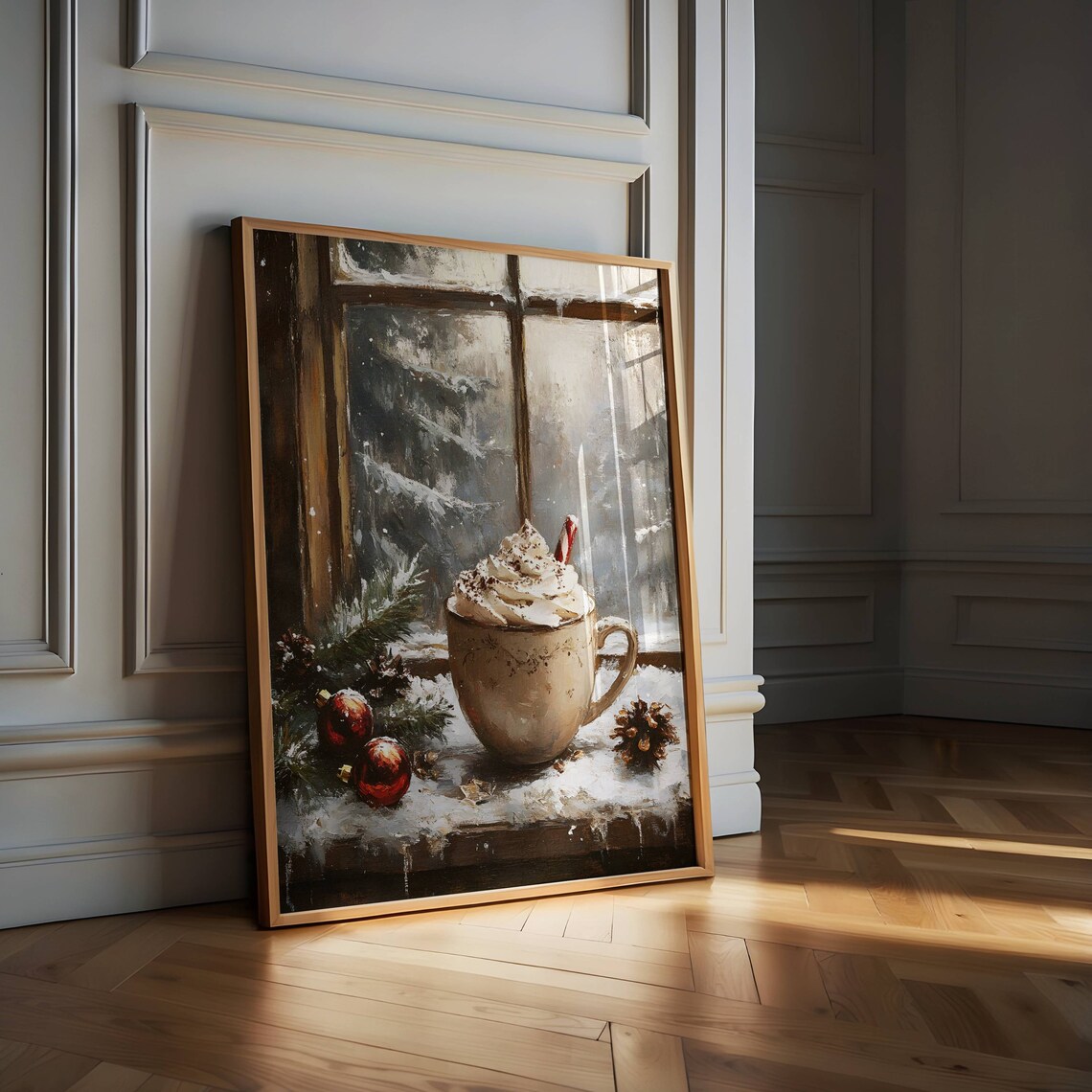 Christmas Hot Chocolate Oil Painting Cozy Holiday Print - Image 2