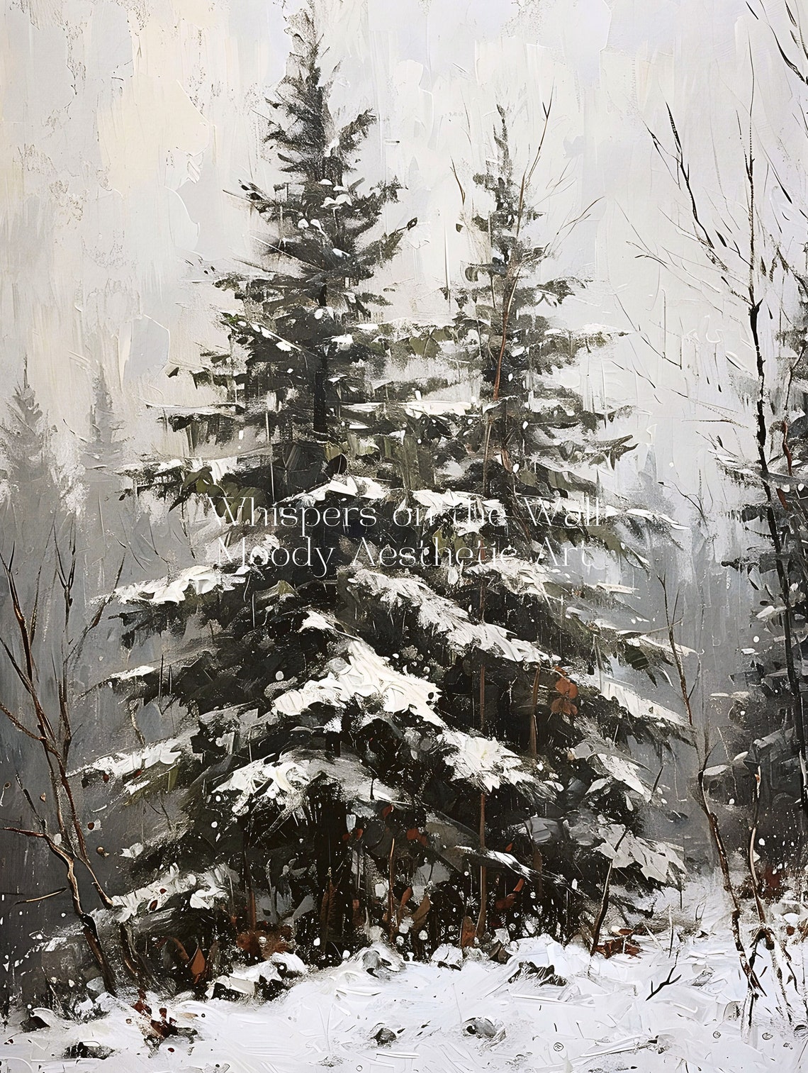 Soft Snow Covered Evergreen Trees Foggy Winter Landscape Poster - Image 5
