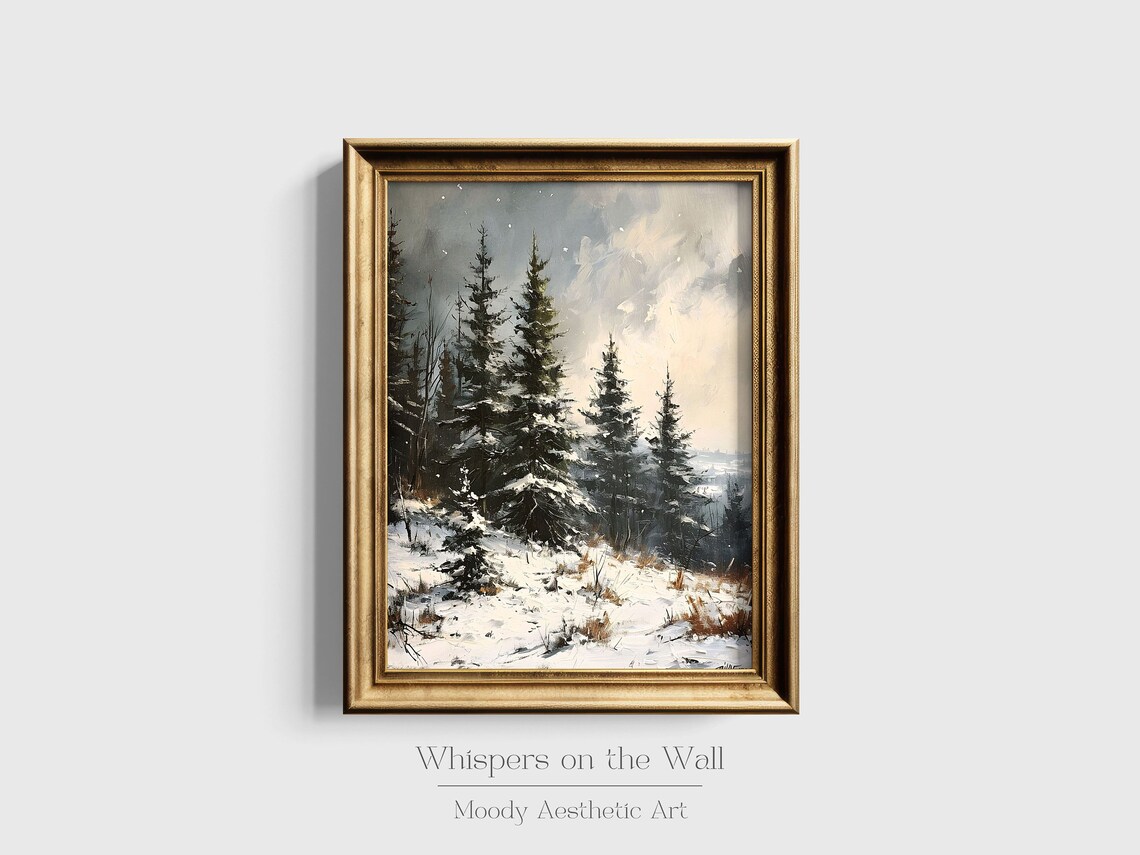 Rustic Forest Art Print Winter Pine Tree Wall Art Winter Landscape Art Moody Farmhouse Decor - Image 6