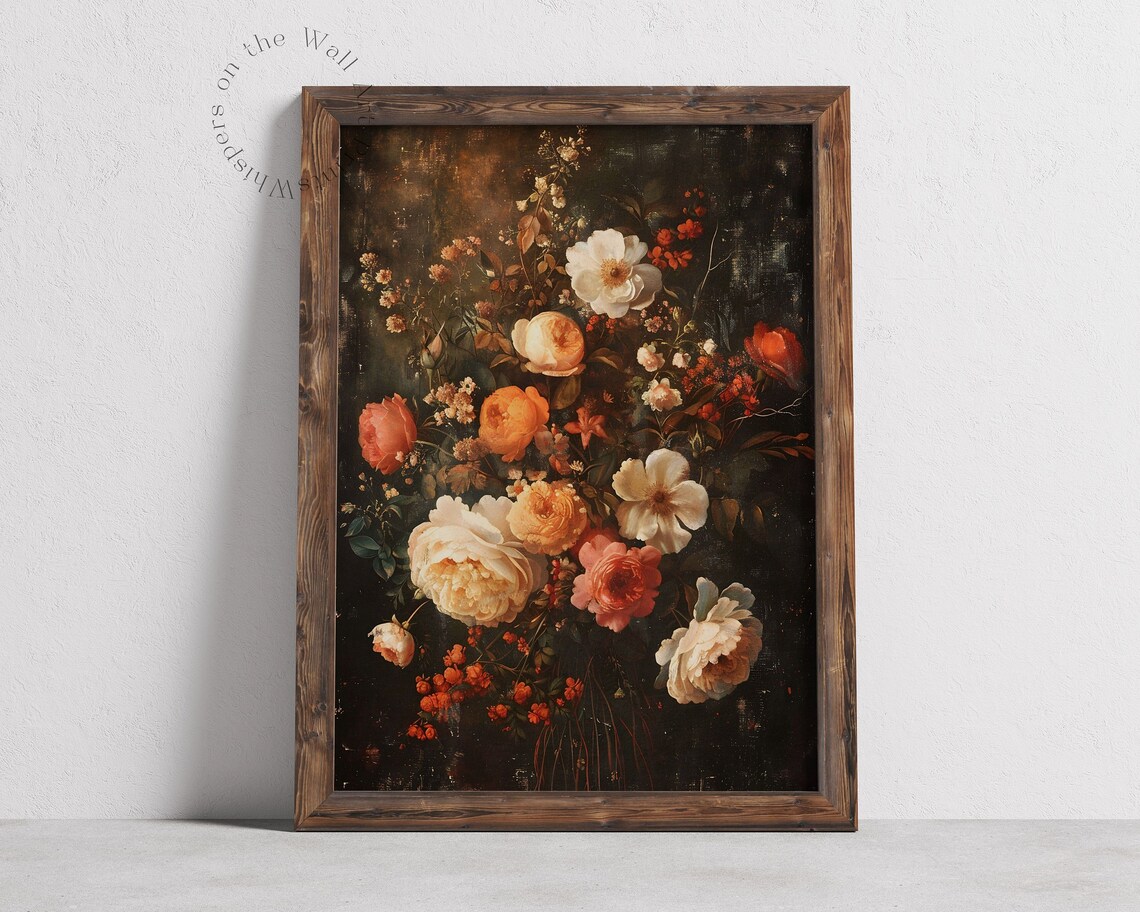 Autumn Dark Floral Painting, Vintage Botanical Art Print - Image 3