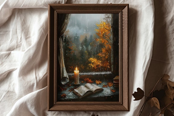 Fall Wall Art Cozy Bookish Autumn Print, Dark Academia