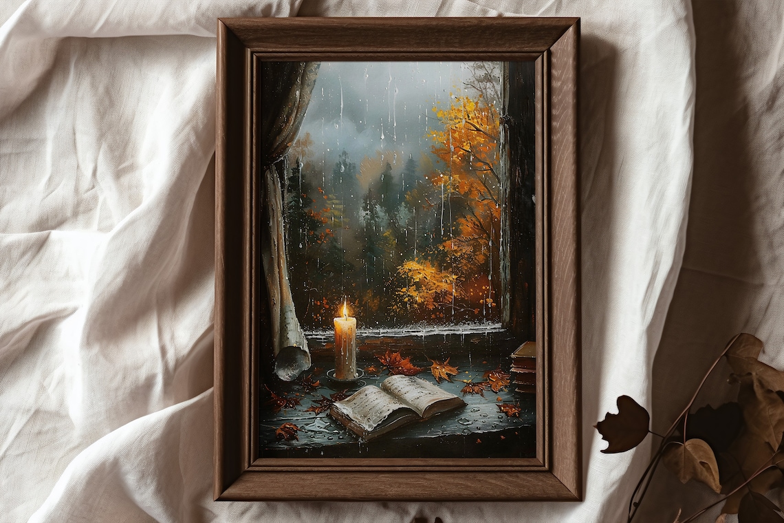 Fall Wall Art Cozy Bookish Autumn Print, Dark Academia