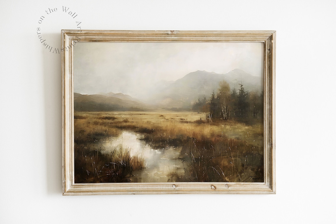 Vintage Fall Landscape Painting, Autumn Forest Art Print