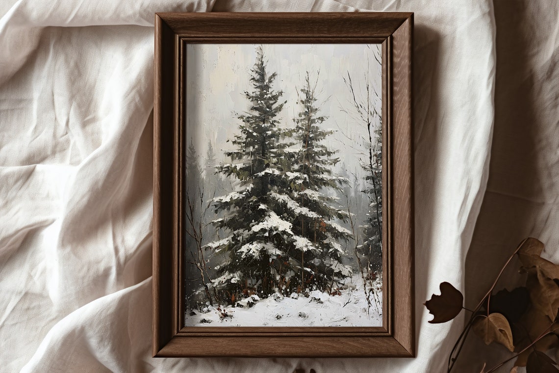Soft Snow Covered Evergreen Trees Foggy Winter Landscape Poster - Image 6