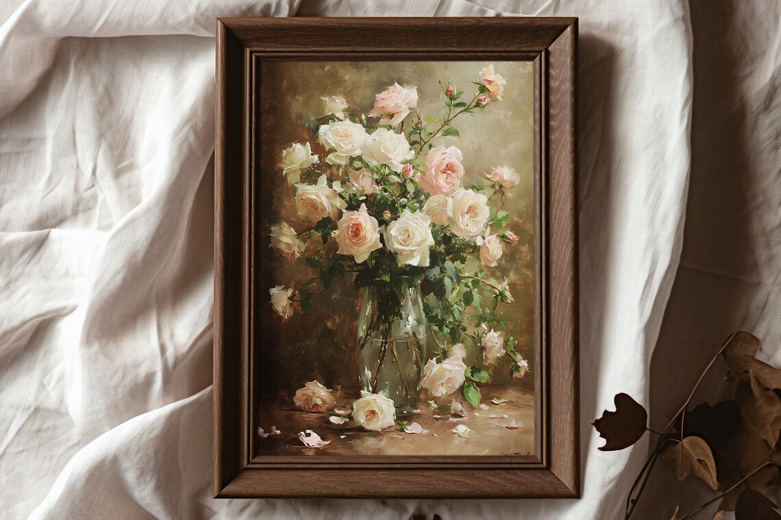 Moody Roses Painting, Muted Spring Floral Art - Image 5