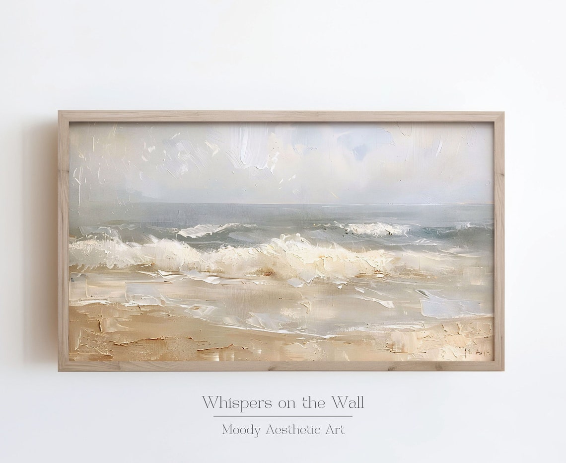 Calm Soft Neutral Beach Waves Minimalist Coastal Painting Poster - Image 4