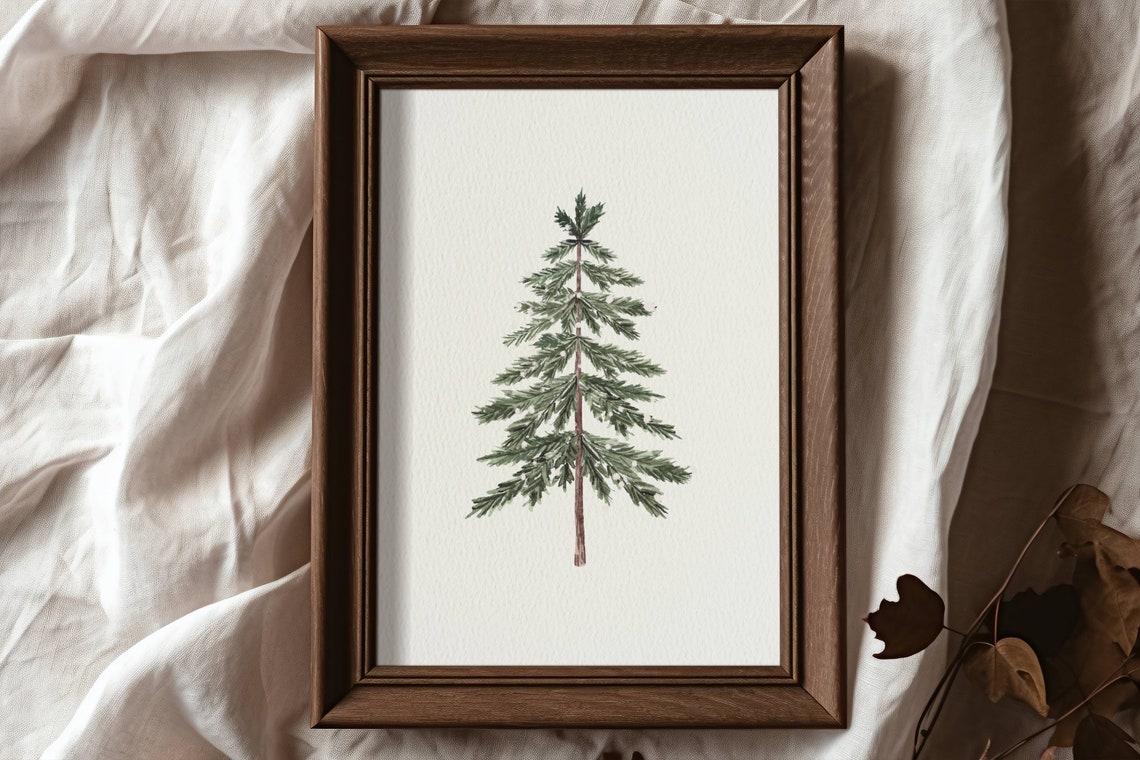 Minimalist Pine Tree Watercolor Simple Scandinavian Holiday Poster - Image 3