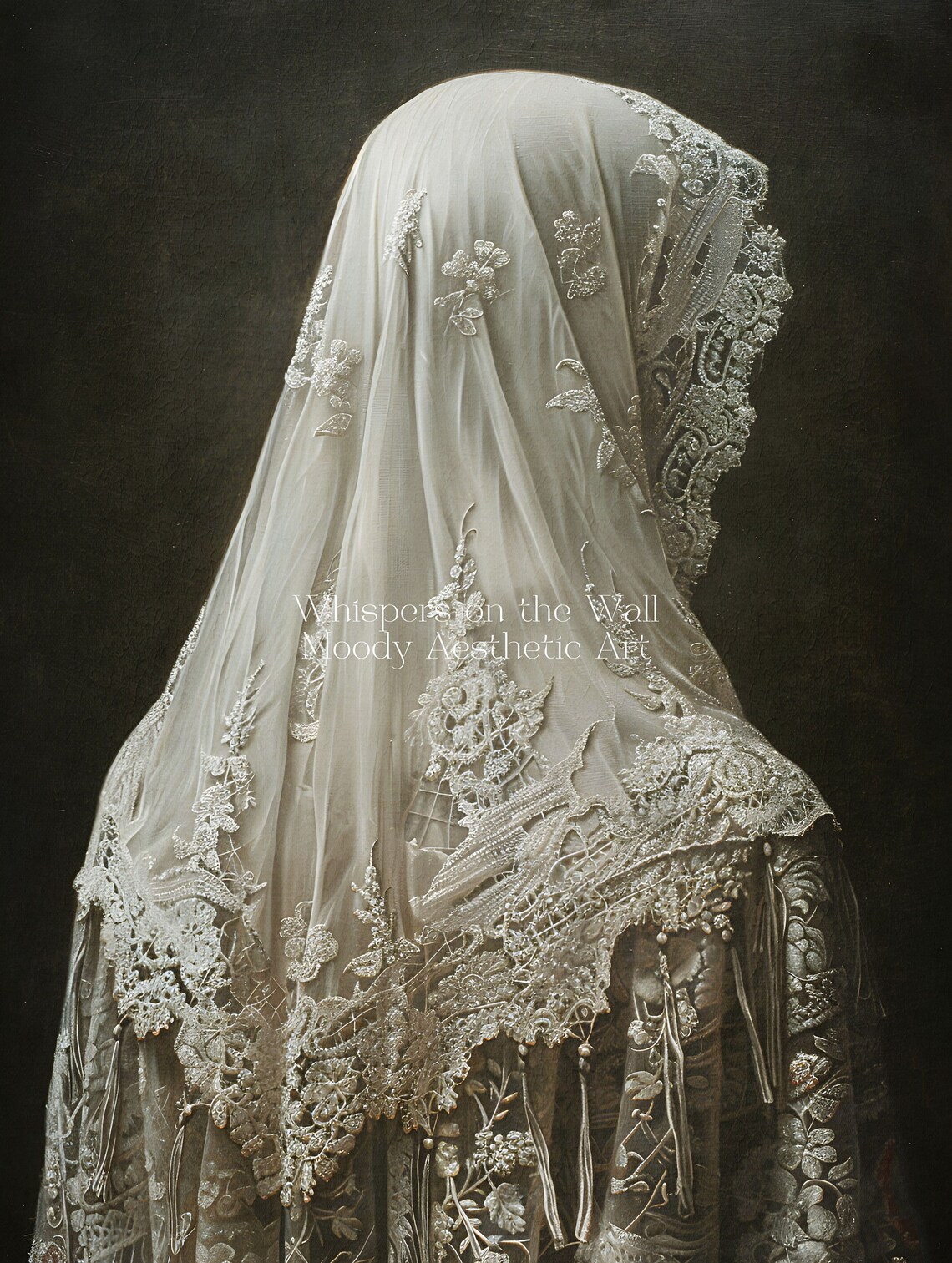 Veiled Ghost Woman Vintage Lace Spooky Halloween Oil Painting Poster - Image 5