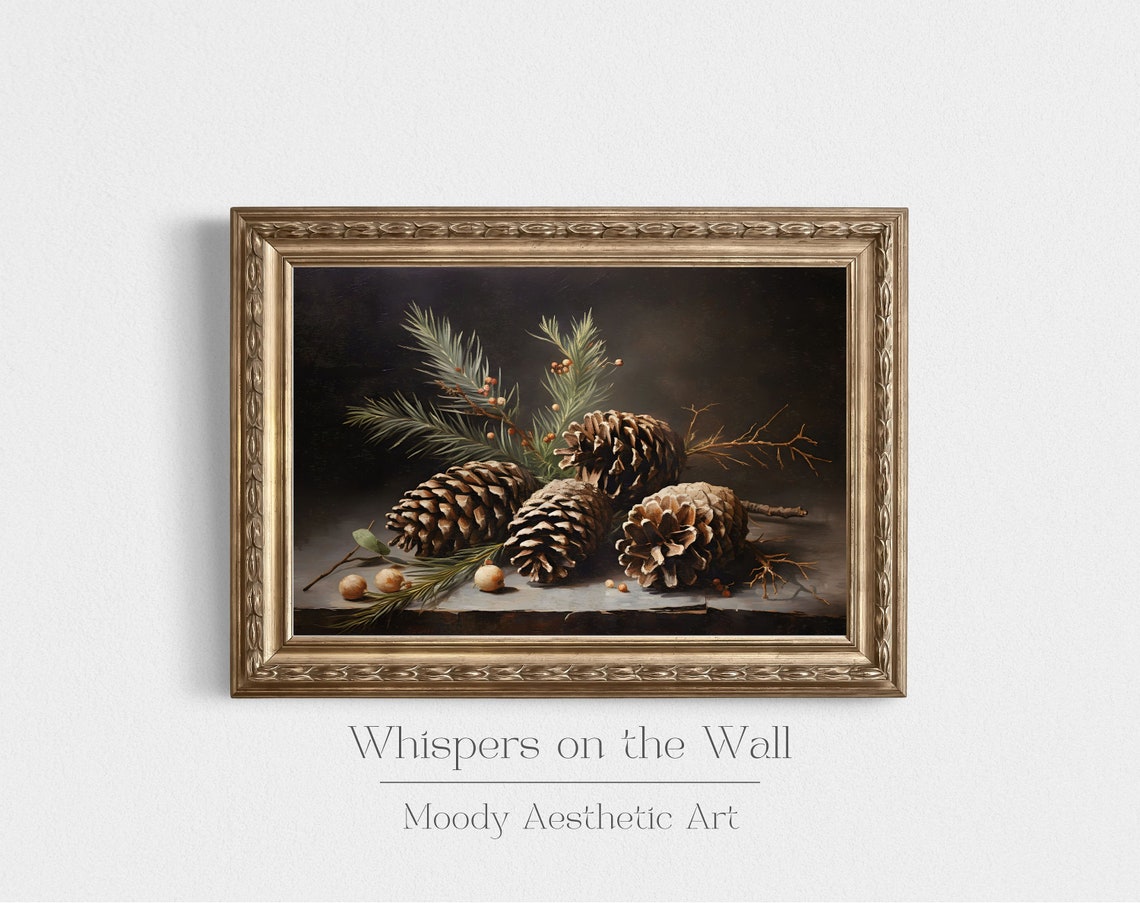 Pinecone Still Life Pine Branches Moody Dark Holiday Wall Poster - Image 3