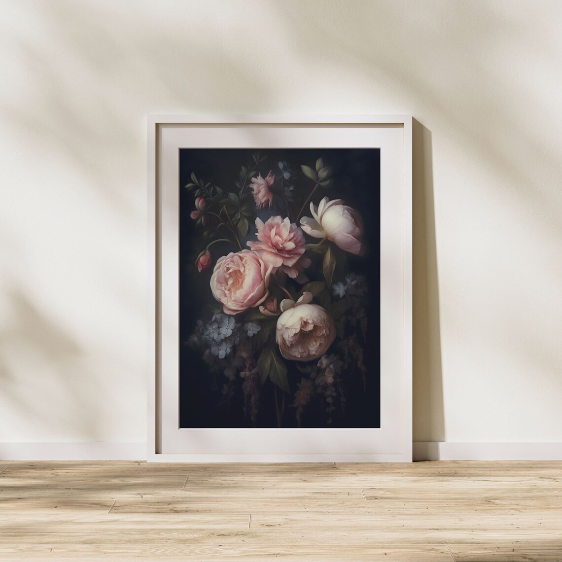 Dark Moody Peony Floral Oil Painting Black Background Decor Poster - Image 6