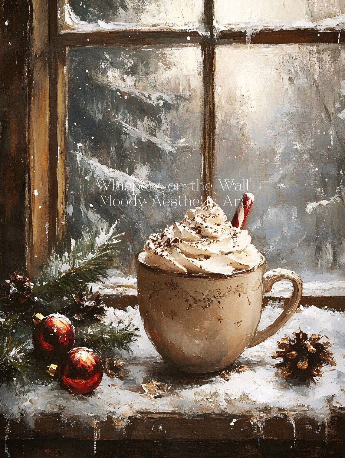Christmas Hot Chocolate Oil Painting Cozy Holiday Print - Image 5