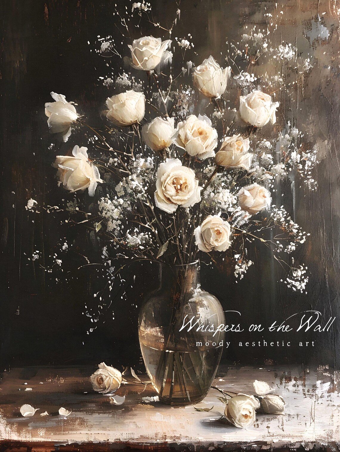 Winter Rose Vase Art Print, Dark Floral Decor - Image 5