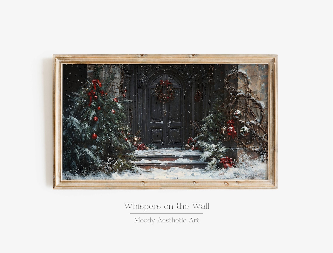 Collegiate Gothic Christmas Art Print, Moody Holiday Decor