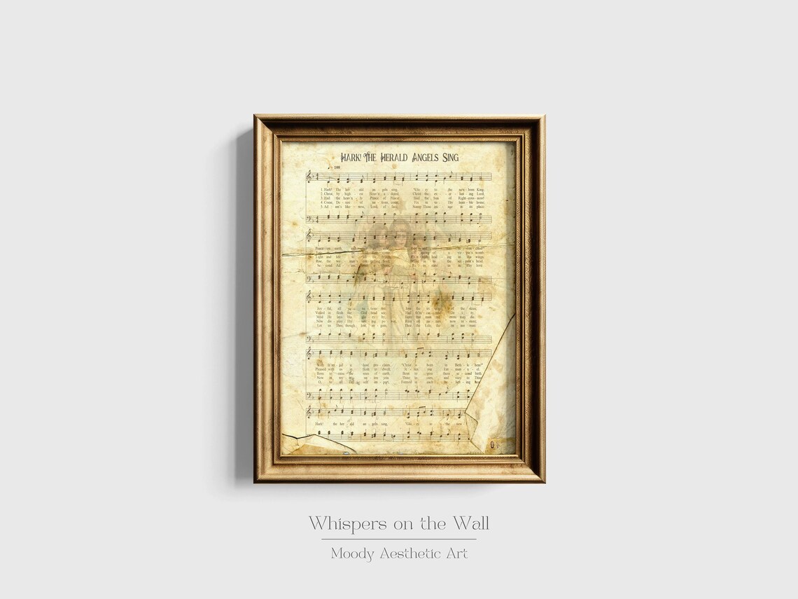 Hark the Herald Angels Sing Vintage Sheet Music Christmas Carol Poster - Image 3