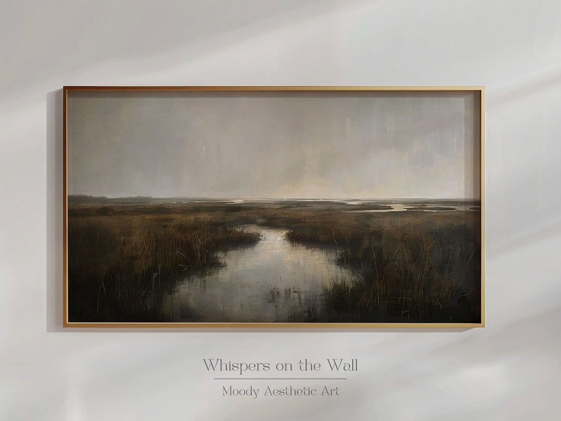 Misty Marsh Wetlands with Winding Water Moody Painting Poster - Image 6