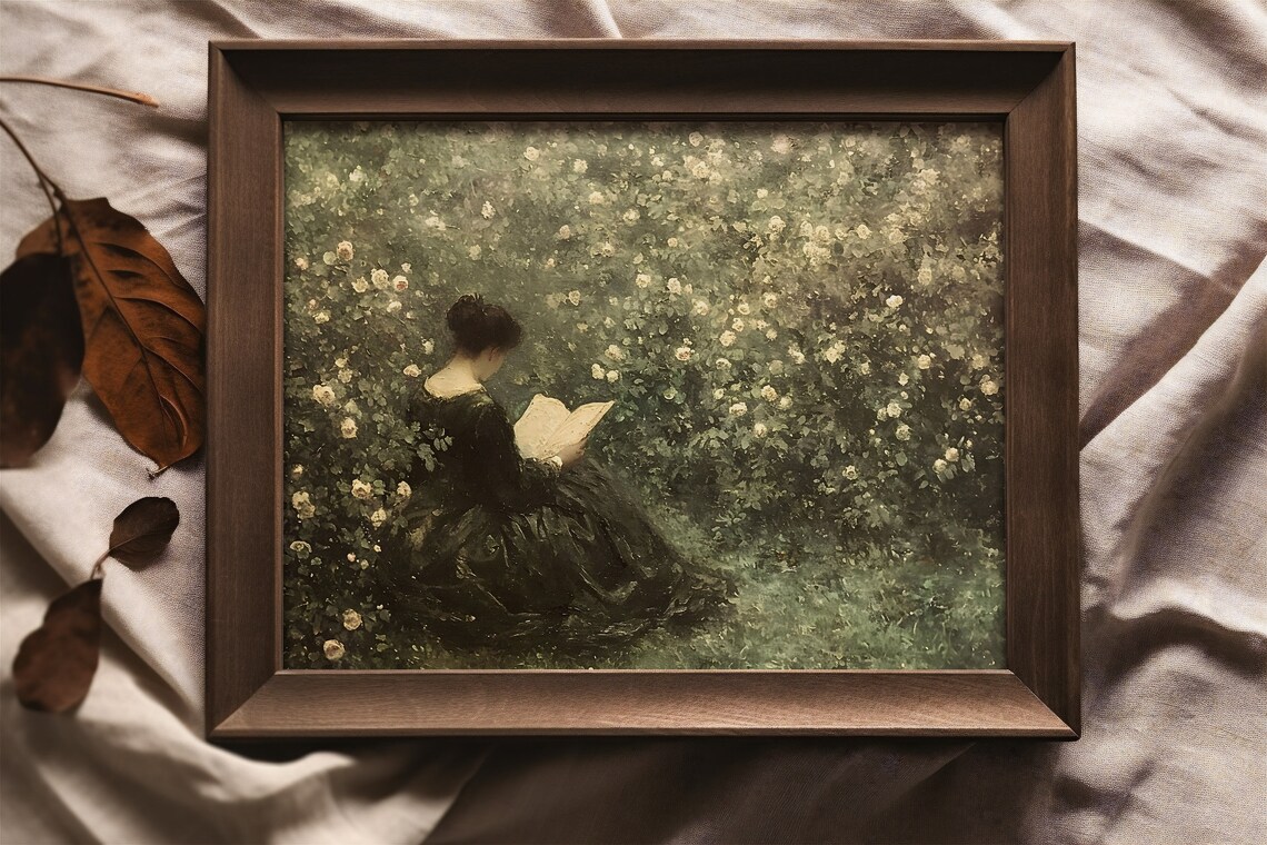 Woman Reading Art Print, Moody Spring Victorian Home Decor - Image 4