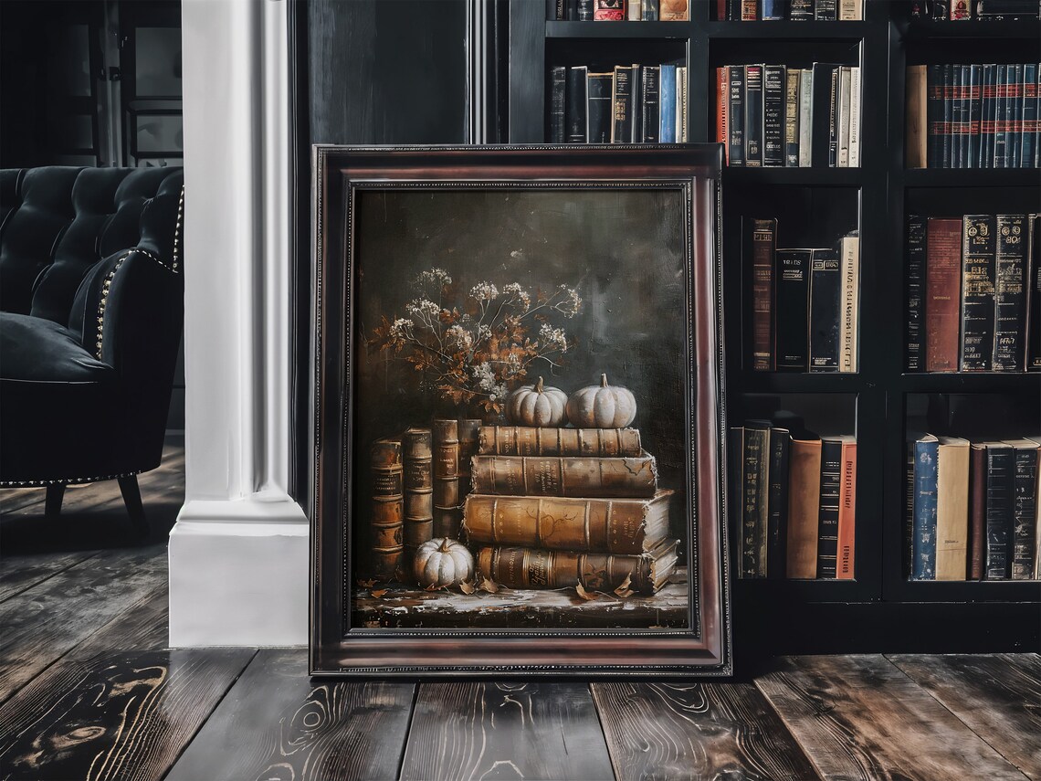Books And Pumpkins Dark Academia Art Print - Image 6