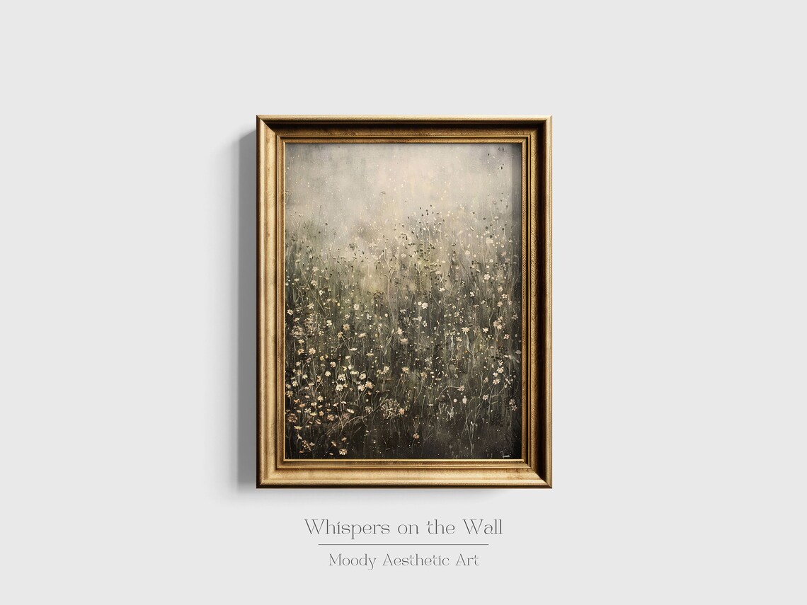 Misty Field Of Tiny White Wildflowers Atmospheric Moody Landscape Poster - Image 6