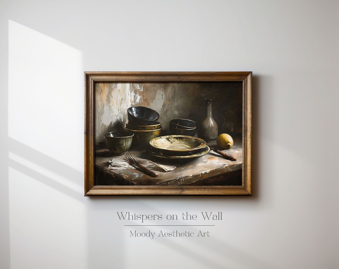 Rustic Kitchenware Art Print Moody Farmhouse Wall Decor Vintage Cottagecore Painting Dishware Art Neutral Wall Art - Image 6