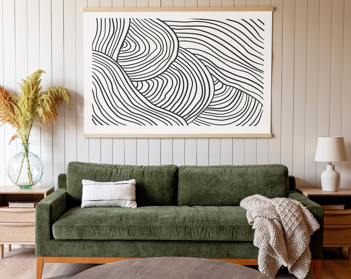Black and White Abstract Flowing Line Art Modern Minimalist Poster