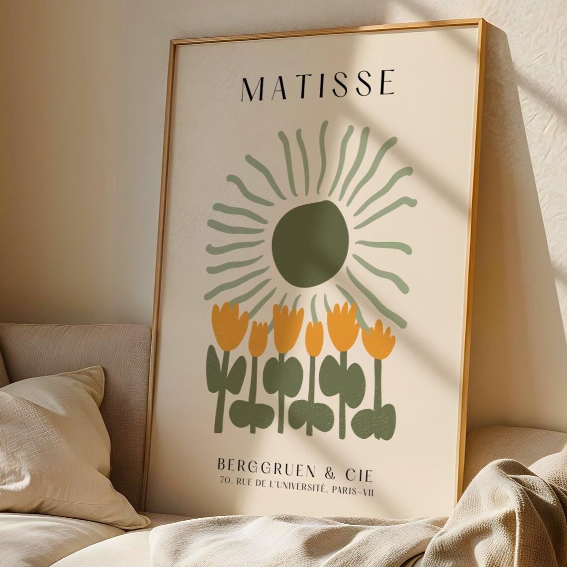Green Matisse Sun Tulips Modern Abstract Poster