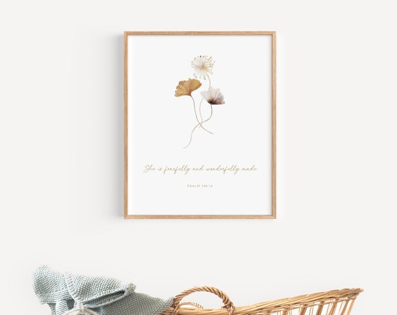 Christian Nursey Decor She Is Fearfully And Wonderfully Made Nursery Bible Verse Sign Girl Nursery Wall Art Psalm Scripture