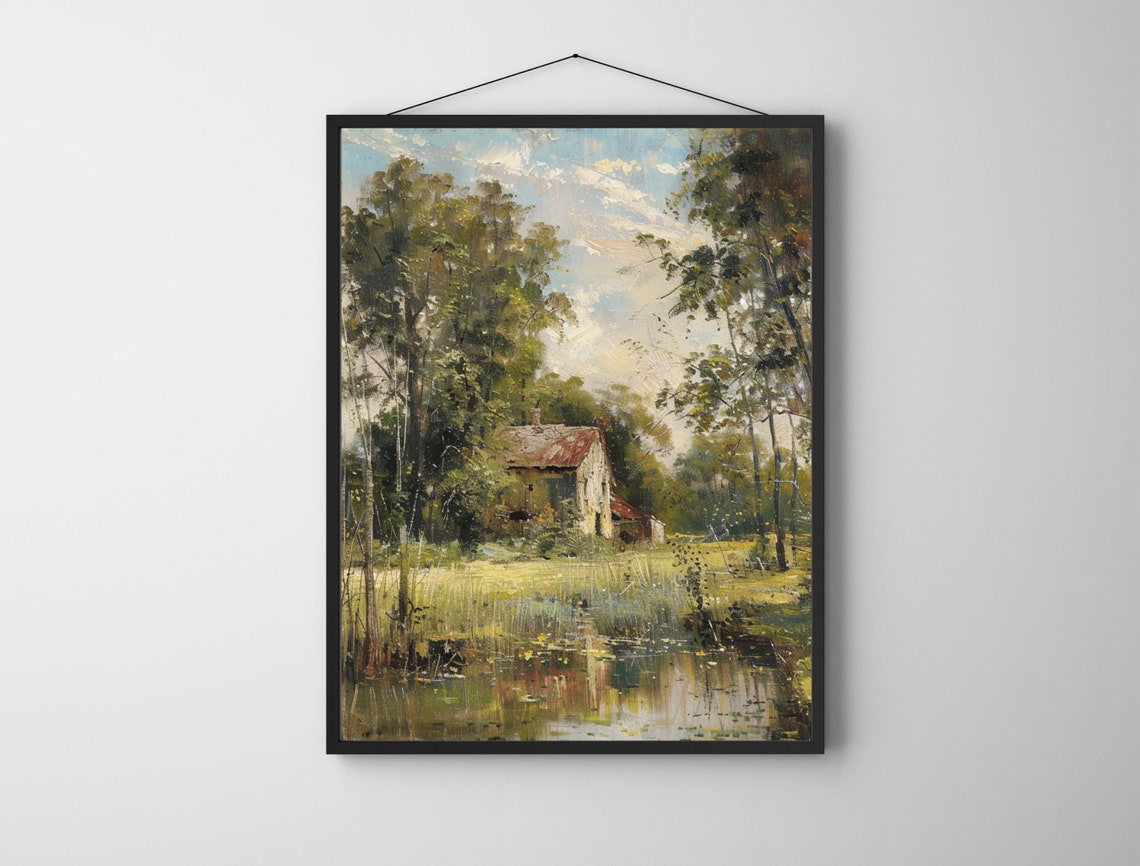 Wildflower Field Landscape Oil Painting Vintage Farm House Art Country Field Landscape Oil Painting - Image 7