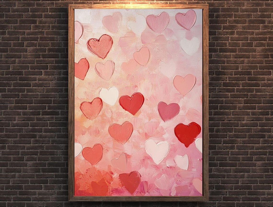 Abstract Painted Hearts Blush Pink Valentine Canvas Style Art Print - Image 6