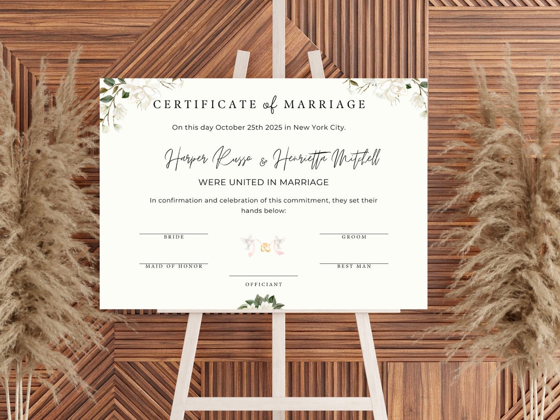 Marriage Certificate Template Elegant White Floral Wedding Print - Image 4