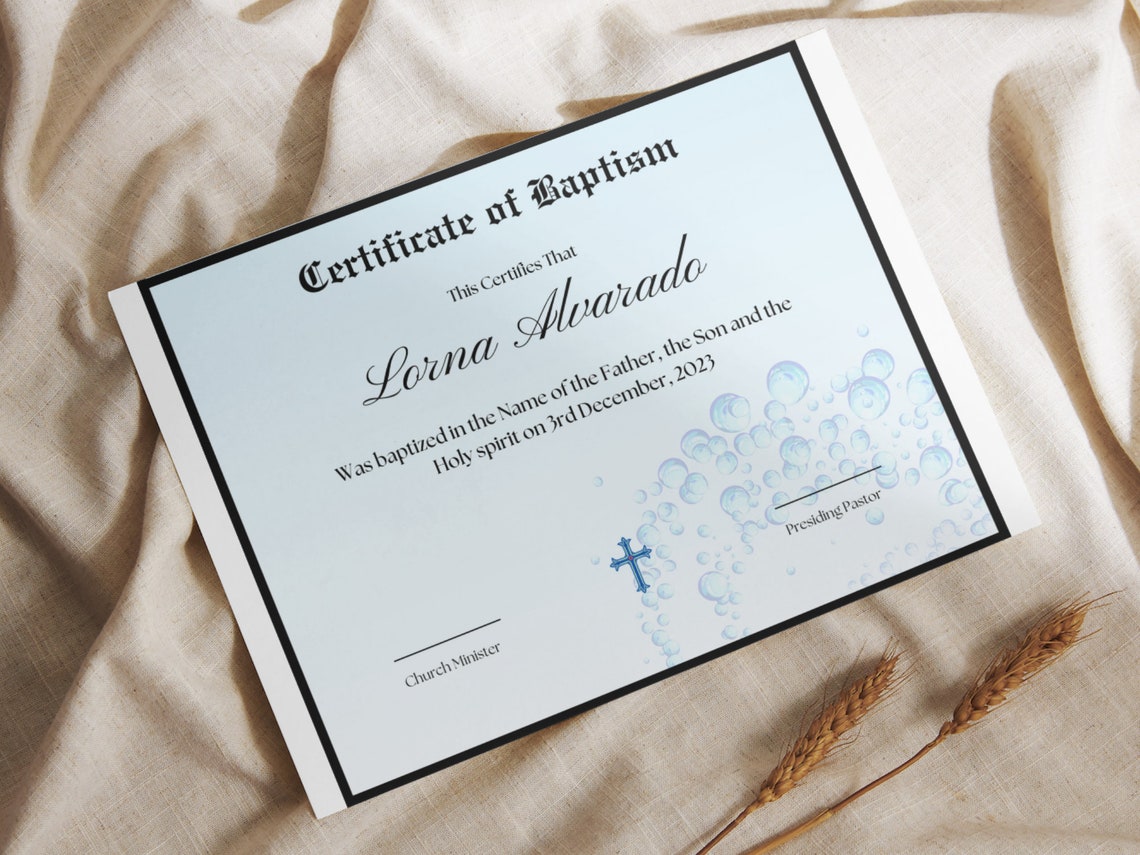 Baptism Certificate Template Blue Cross Watercolor Keepsake Print - Image 7