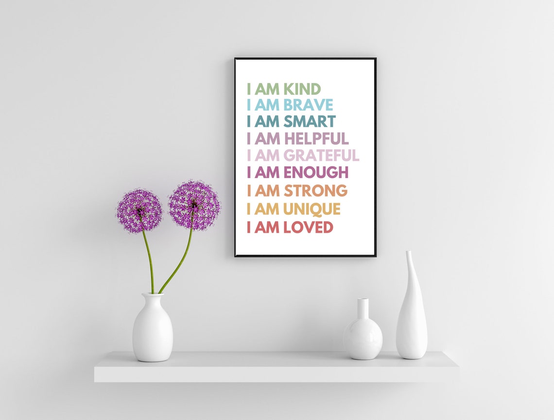 I Am Affirmations Rainbow Pastel Kids Bedroom Motivational Poster - Image 2