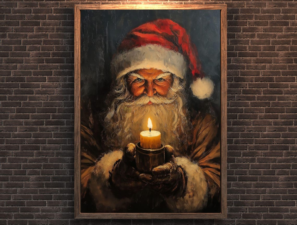 Moody Santa Claus Holding Candle Vintage Dark Christmas Oil Poster - Image 7