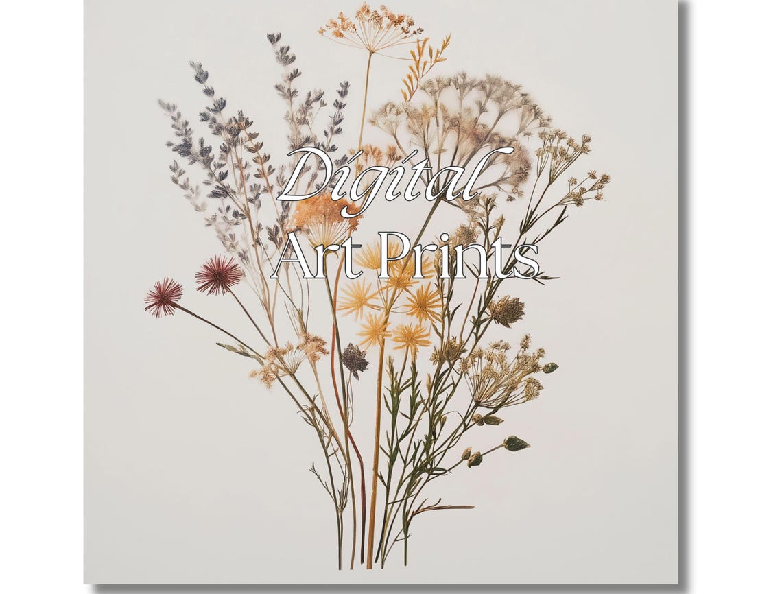 Pressed Wildflowers Bouquet Minimalist Botanical White Art Poster - Image 3