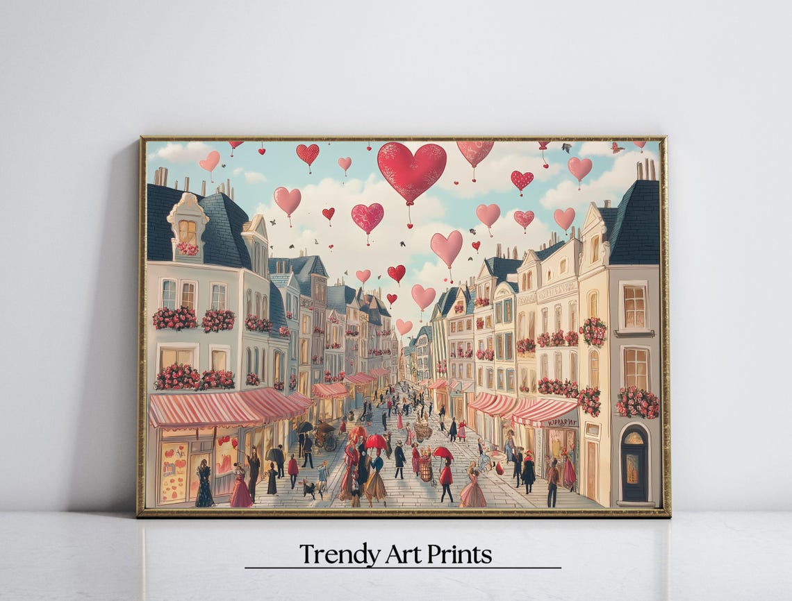 Parisian Street Heart Balloons Romantic City Scene Art Print - Image 8