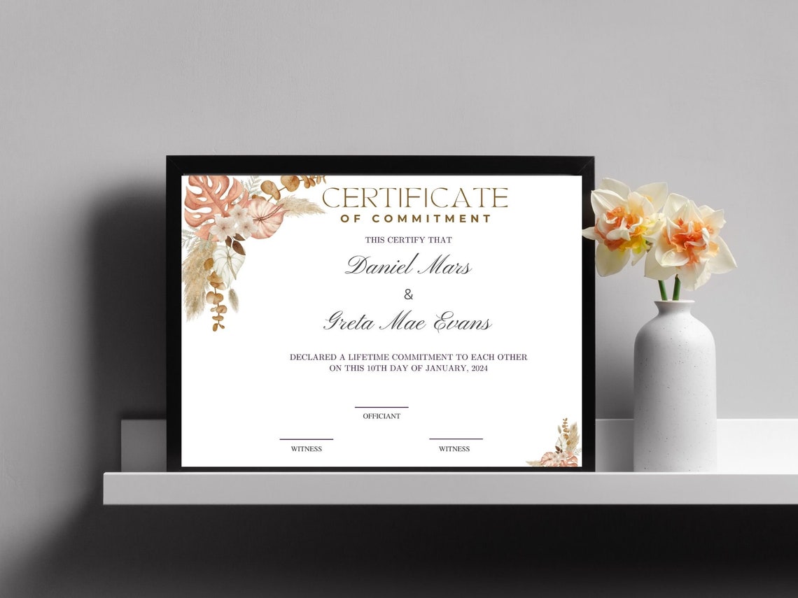 Certificate of Commitment Template Boho Botanical Wedding Print - Image 4