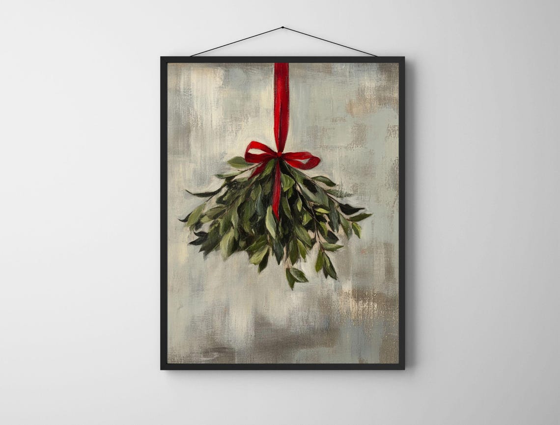 Hanging Mistletoe Sprig With Red Ribbon Minimalist Christmas Poster - Image 6