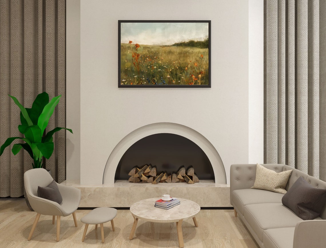 Soft Misty Green Meadow with Wildflowers at Calm Daybreak Poster - Image 2